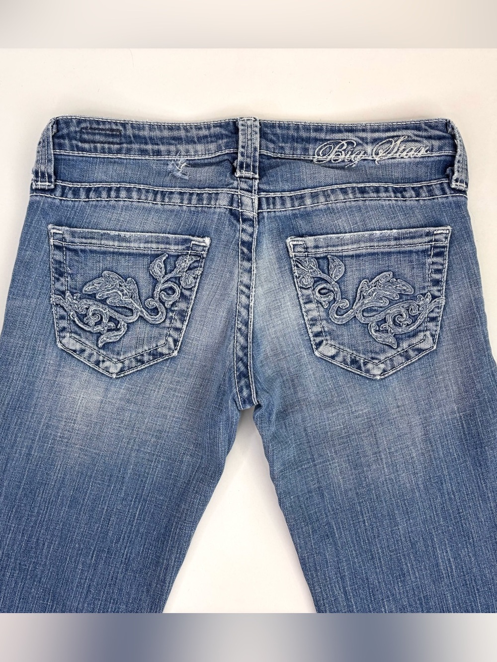 VTG Big Star Casey K Low Rise Y2K Thick Stitch Pockets Faded Boot Cut Jeans 27